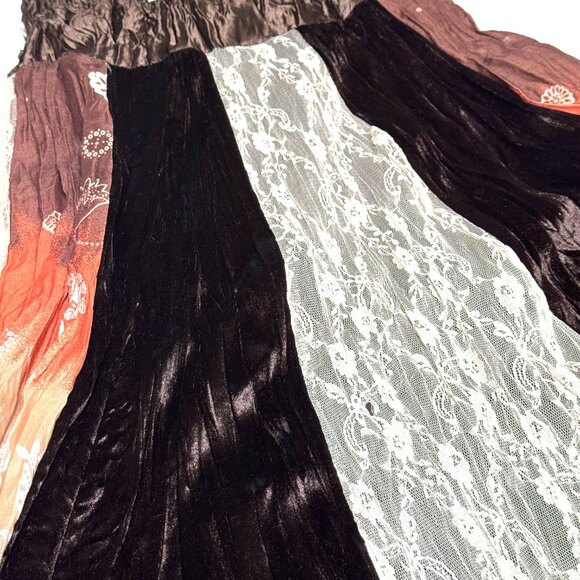 Vtg Y2K Papaya Patchwork Babydoll Dress Brown Beaded Lace Festival Eclectic Boho - Picture 16 of 16